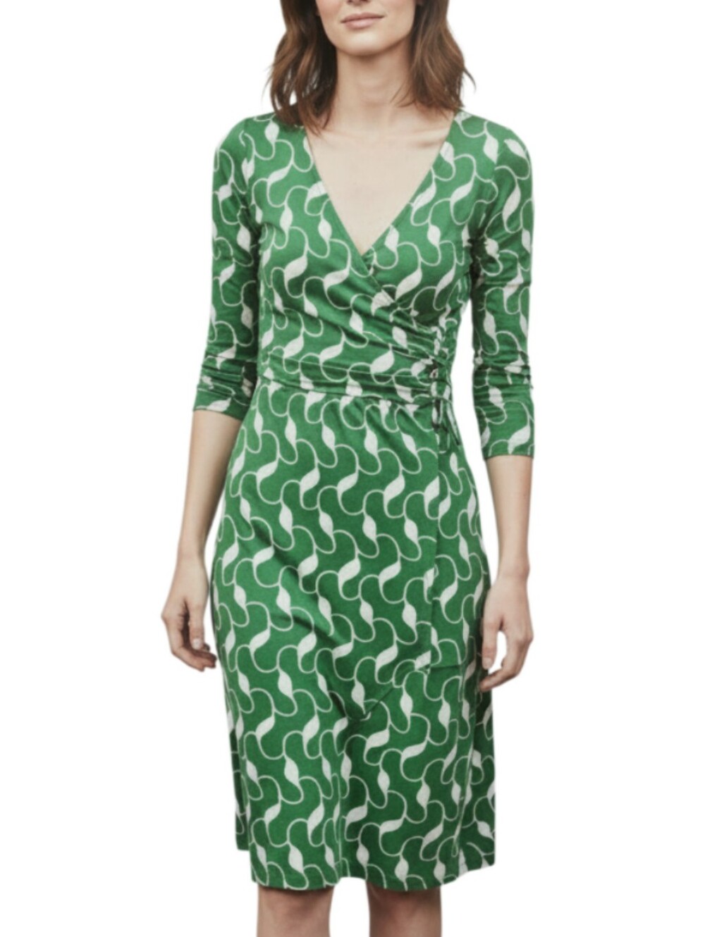 Boden Elena Faux Wrap Dress Size 6 Green White Leaf Vine Print Cottagecore